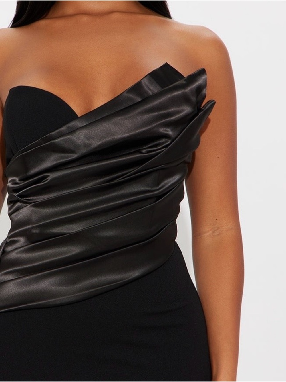 Fashion Nova Strapless Black Satin-Accent Mermaid Gown - Picture 2 of 4